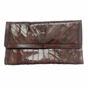 Vintage Like New Chestnut Brown Eel Skin Clutch